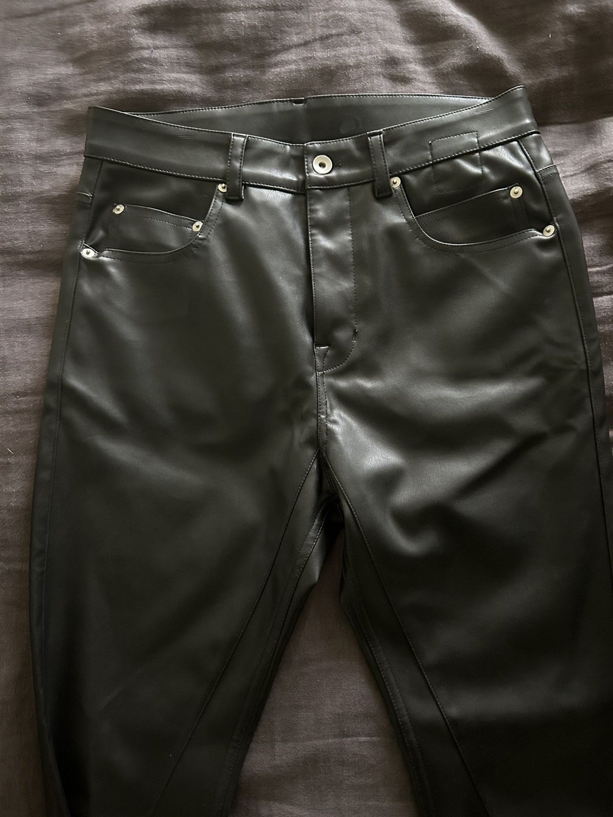 image of Rick Owens Detroit Cut Faux Leather Pants in Black, Men's (Size 29)