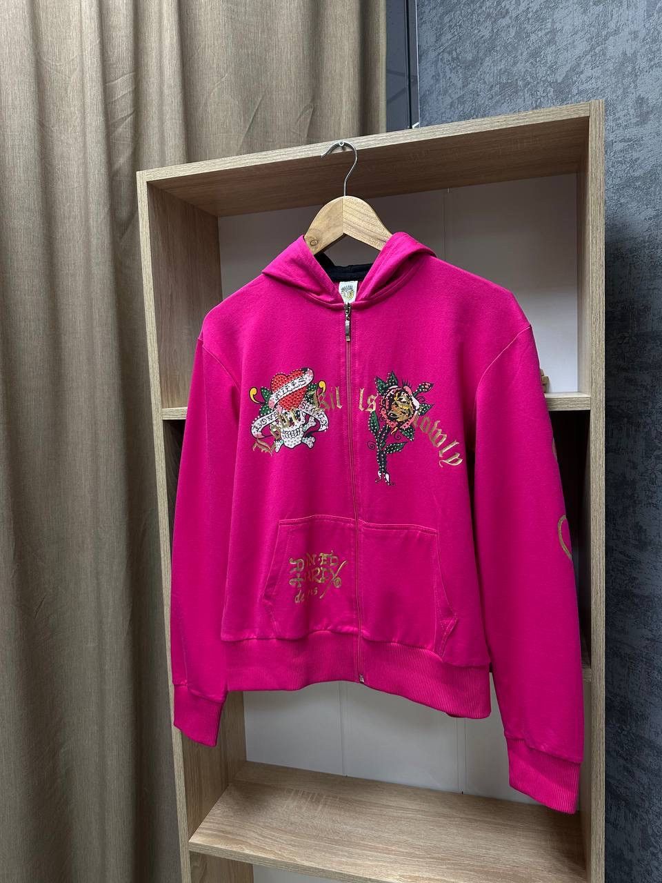 Christian Audigier × Ed Hardy × Vintage Vintage Ed Hardy Christian Audigier Women’s Pink Hoodie Size XL / US 12-14 / IT 48-50 - 5 Thumbnail