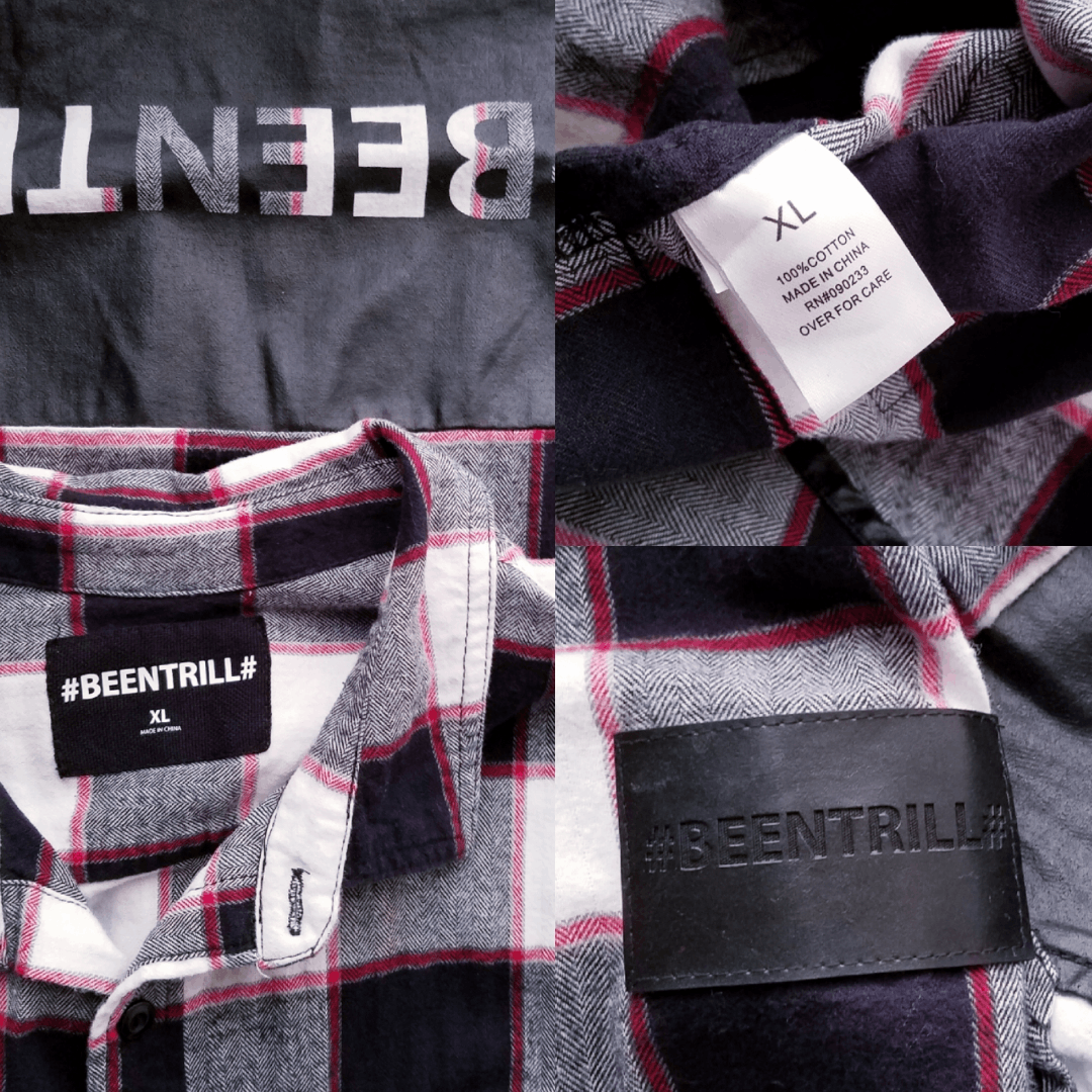 Been Trill Been Trill Black & White Plaid Flannel Long Line Logo Shirt Size US XL / EU 56 / 4 - 7 Thumbnail