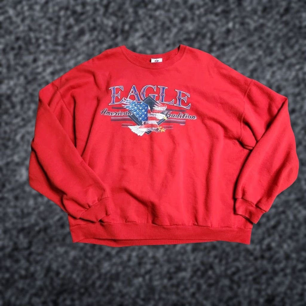 Vintage VINTAGE American Eagle Sweatshirt Crewneck 2XL Red 90s Mens Pullover Cotton Blend Sweatshirt Size US XXL / EU 58 / 5 - 1 Thumbnail