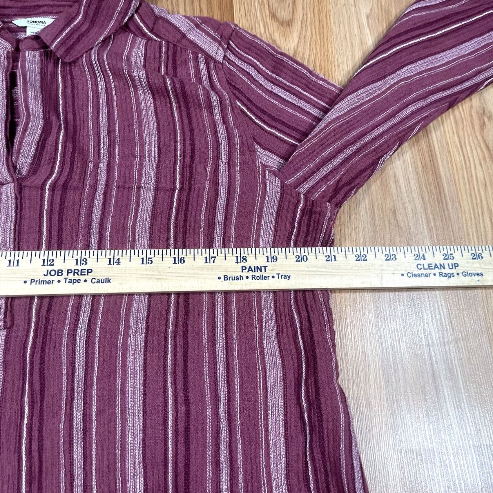 Vintage Sonoma Top Womens M Medium Striped Tunic Blouse Long Sleeve Shirt Cotton Rayon Blended Red Womens Shirt Tunic Blouse Casual V-Neck/Regular Fit - Size M / US 6-8 / IT 42-44 - 6 Thumbnail