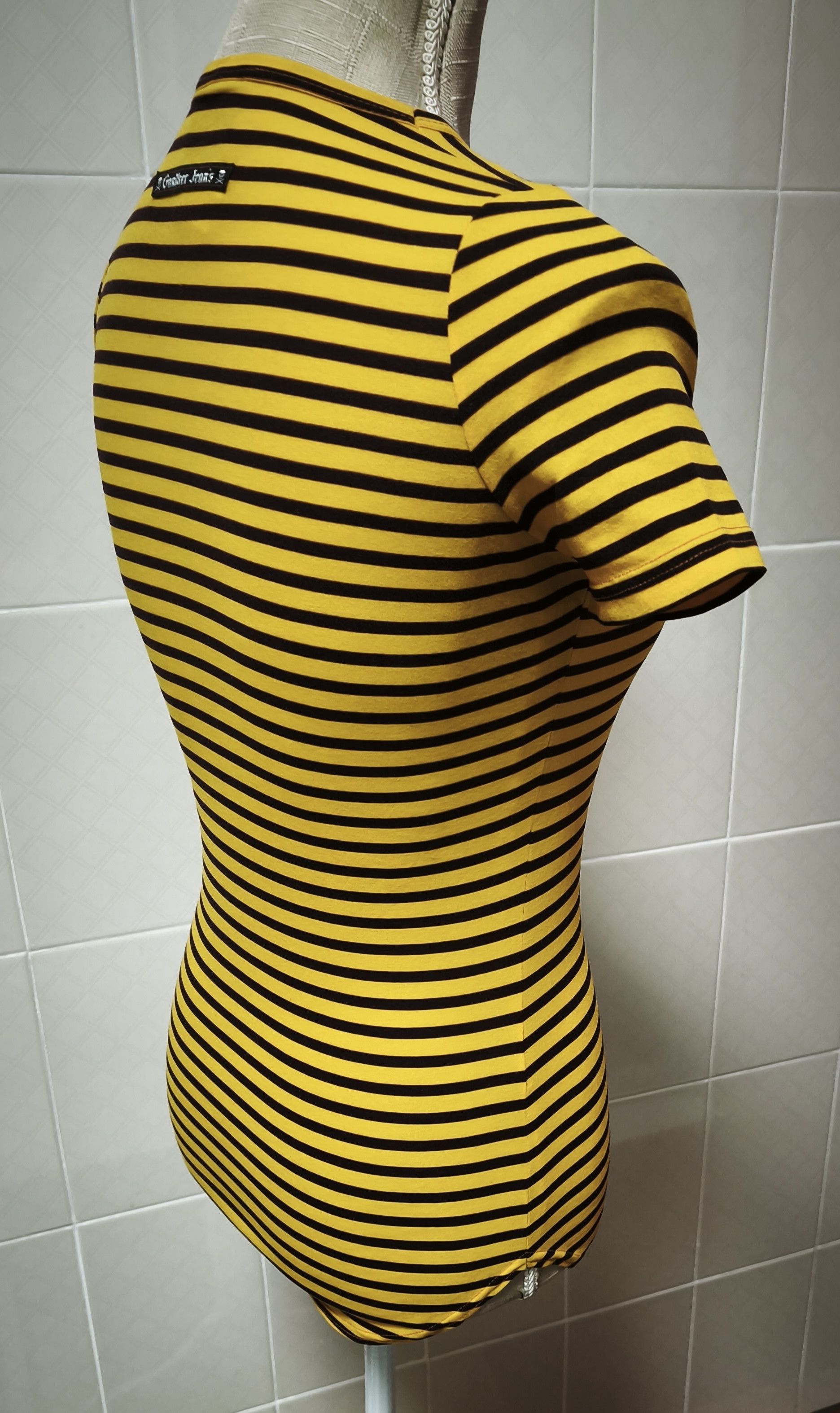 Jean Paul Gaultier Year: 1997 - Yellow and dark Brown stripes top Size S / US 4 / IT 40 - 10 Thumbnail