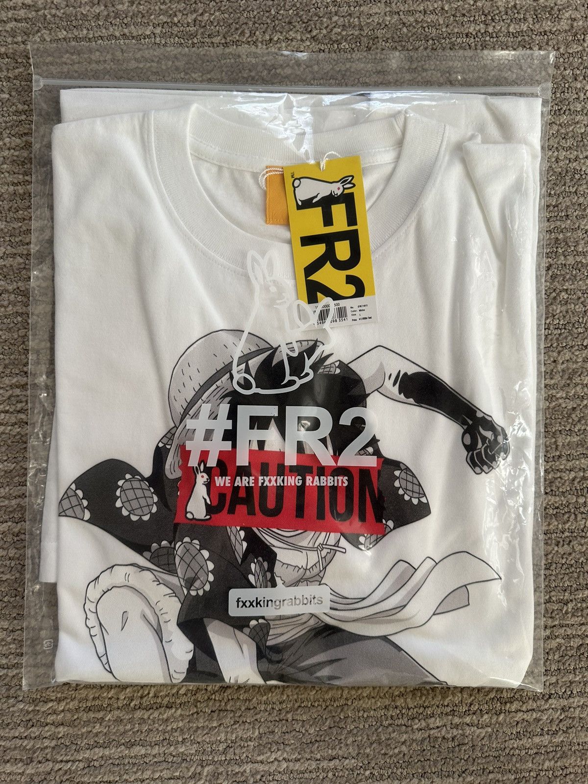image of Fr2 x One Piece Luffy Caution White T Shirt, Men's (Size Large)