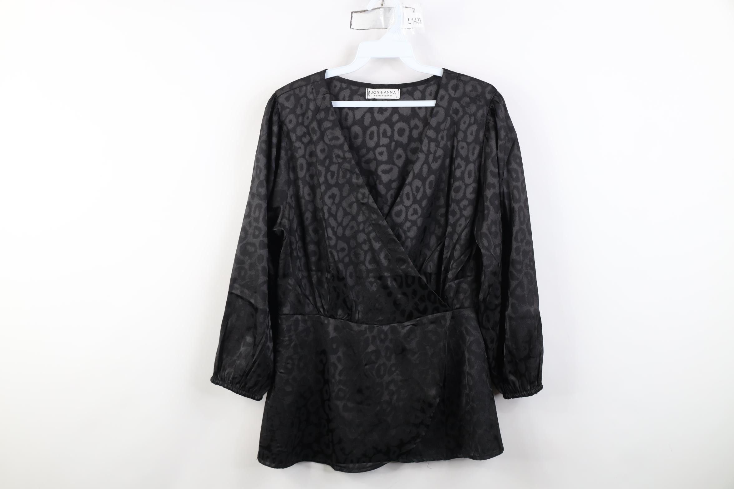 Vintage Vintage 90s Y2K Babydoll Leopard Cheetah Shirt Top Black Size L / US 10 / IT 46 - 1 Thumbnail