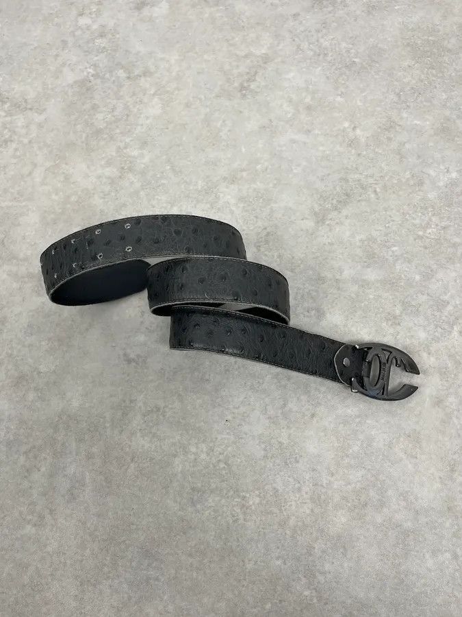 Just Cavalli 2010s Cavalli Grey Ostrich Effect Leather Belt Size ONE SIZE - 2 Thumbnail