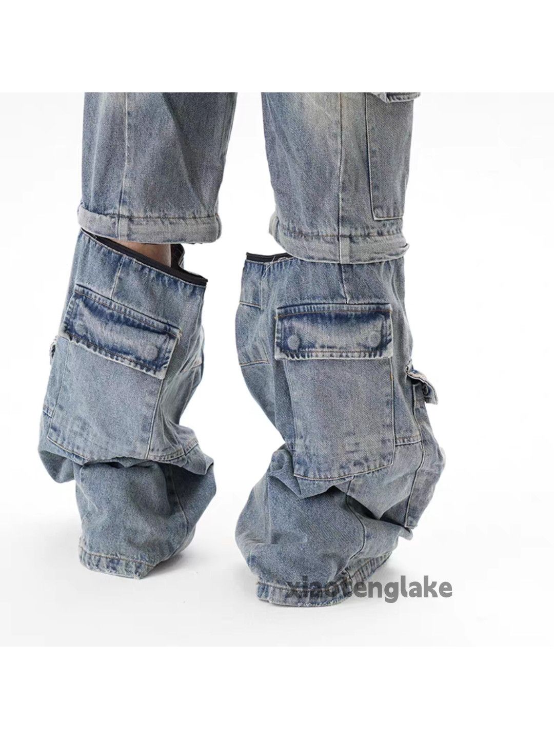 Jean Unisex utility loose baggy faded hiphop cargo pants Size US 32 / EU 48 - 6 Thumbnail