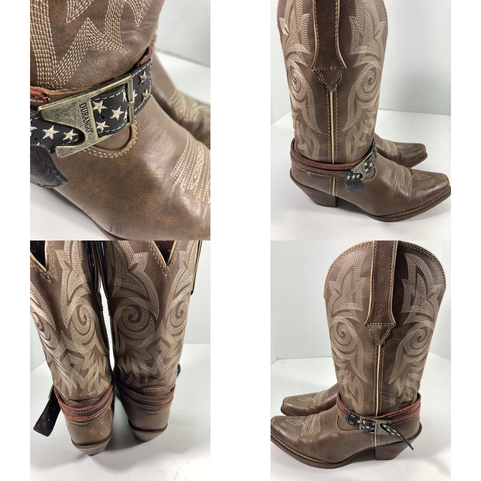 Durango VINTAGE Durango Crush Boots Western Style Women US Flag Brown Leather 9 M Snip Toe DRD0208 Size US 9 / IT 39 - 10 Thumbnail