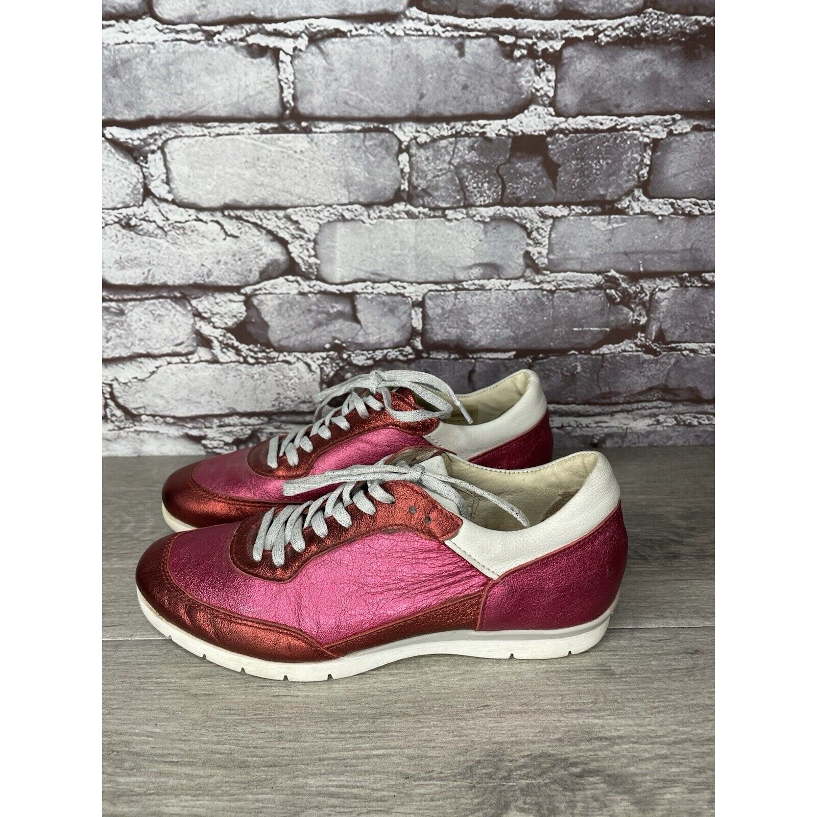 Other MJUS Pink Metallic Leather Comfort Casual Lace Up Sneakers W Size US 6.5 / IT 36.5 - 22 Thumbnail