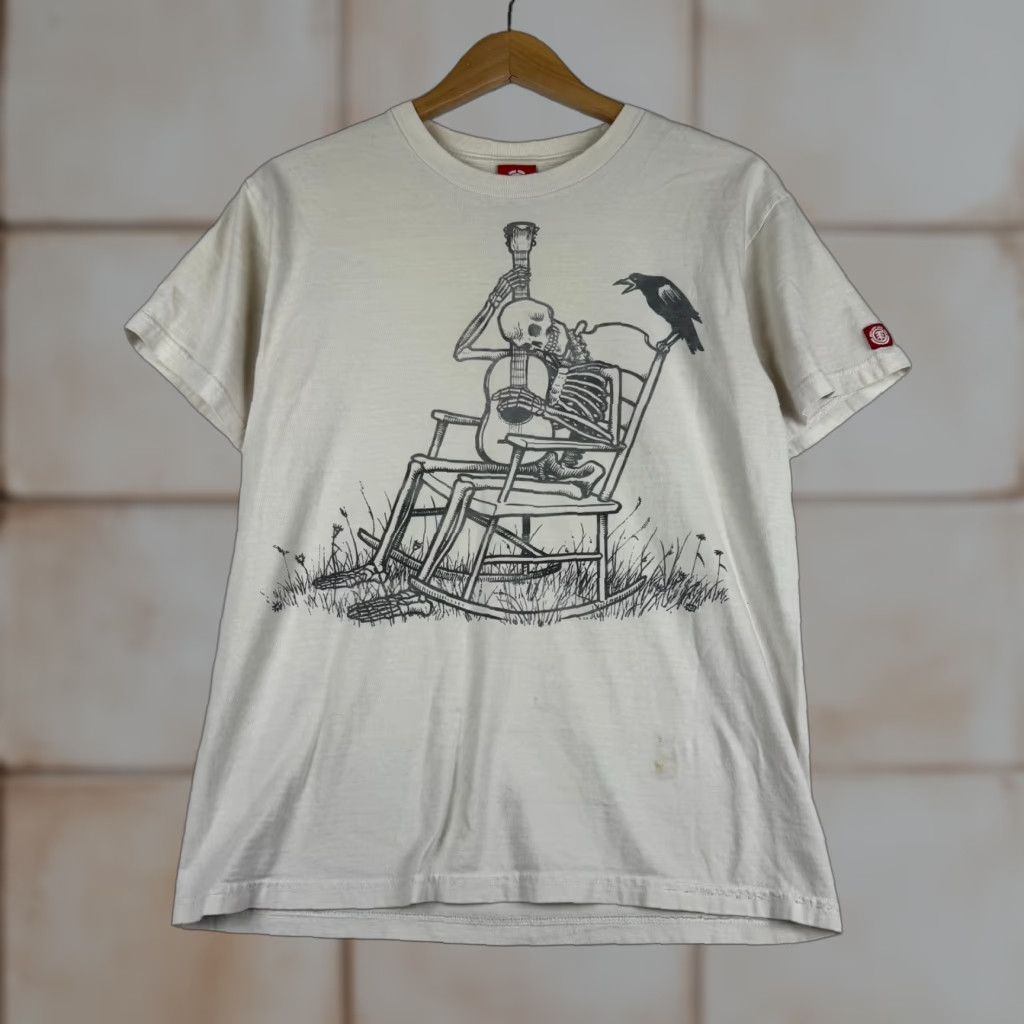 Element VINTAGE Element Skateboards Adult Medium Skeleton Graphic Shirt Made in USA 90s Crew Neck Short Sleeve White Cotton Graphic Print Logo Mens M Shirt Size US M / EU 48-50 / 2 - 1 Thumbnail