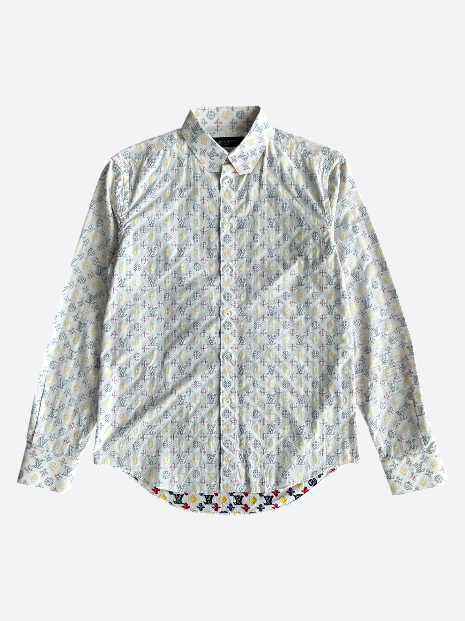 Louis Vuitton White Multicolor Embroidered Monogram Button Up Shirt Size US M / EU 48-50 / 2 - 1 Thumbnail