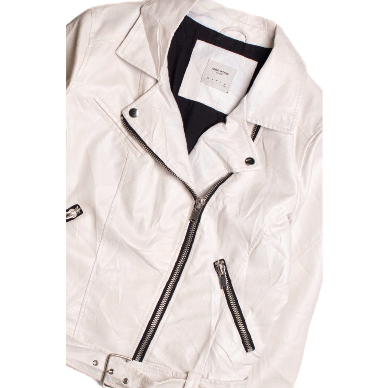 Vintage Vero Moda White Motorcycle Jacket X-Large Biker Style Zip Pockets White Leather / Polyester Vintage/Men? Size US XL / EU 56 / 4 - 2 Thumbnail