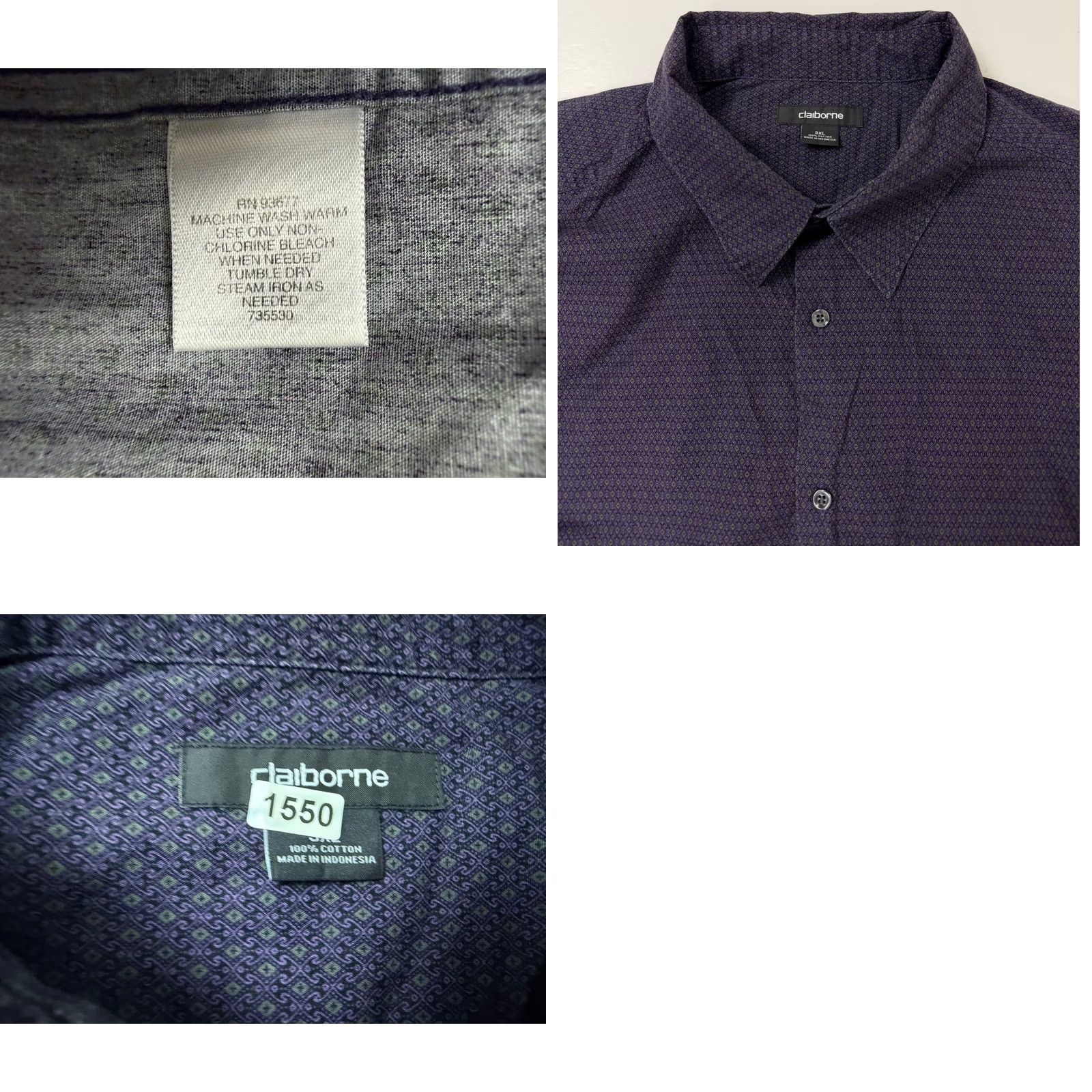 Liz Claiborne VINTAGE Claiborne Shirt Geometric 3XL Purple Cotton Button-Up Casual Mens Size US XXL / EU 58 / 5 - 10 Thumbnail