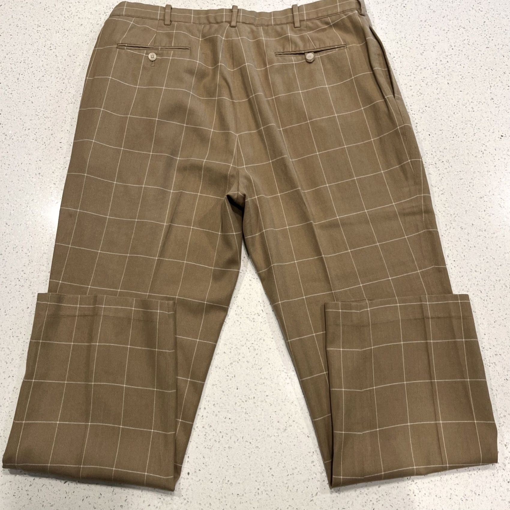 Polo Ralph Lauren Polo Golf Pants Mens 38/33 Brown Pleated Wool Silk Cotton Check Size US M / EU 48-50 / 2 - 6 Thumbnail