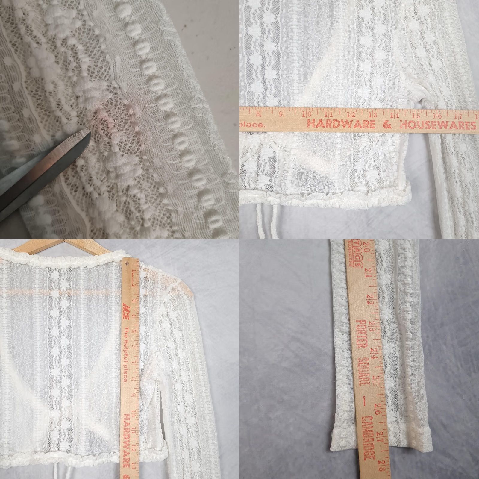 Vintage Tiger Mist Top Womens XS White Floral Lace Sheer Cropped Tie Front Size XS / US 0-2 / IT 36-38 - 9 Thumbnail