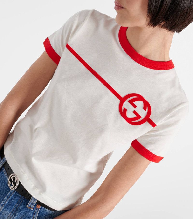 Gucci o1la5ras0526 Cotton Jersey Printed T-Shirt in White/Red Size XS / US 0-2 / IT 36-38 - 5 Thumbnail