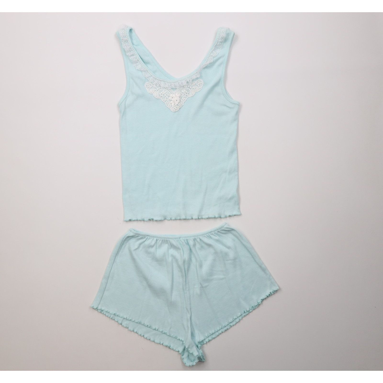 Vintage Vintage 80s 90s Babydoll 2 Piece Lace Flower Pajamas Set Size M / US 6-8 / IT 42-44 - 1 Thumbnail