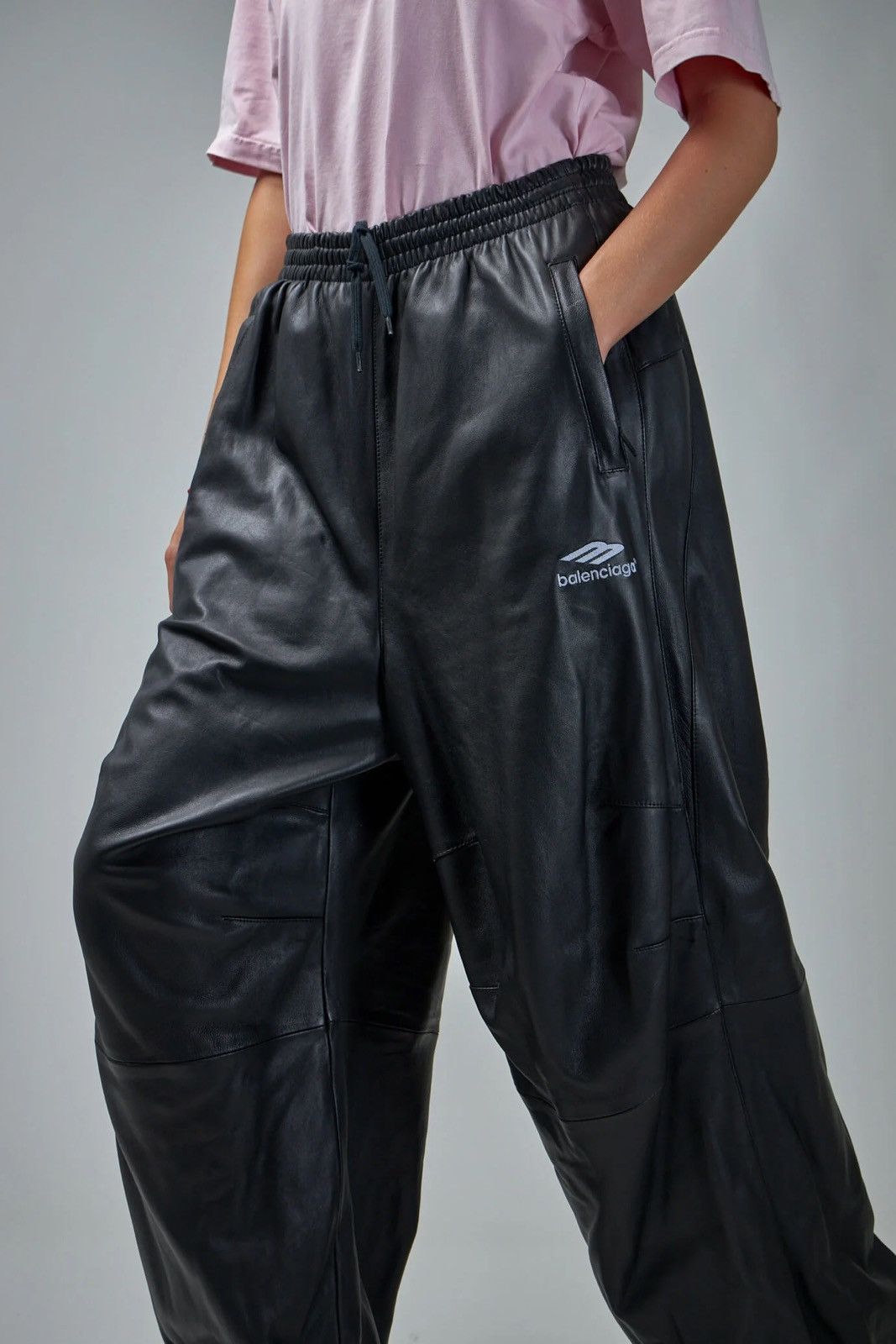 Balenciaga Balenciaga Black 3B Sports Icon Leather Pants Size US 32 / EU 48 - 3 Thumbnail