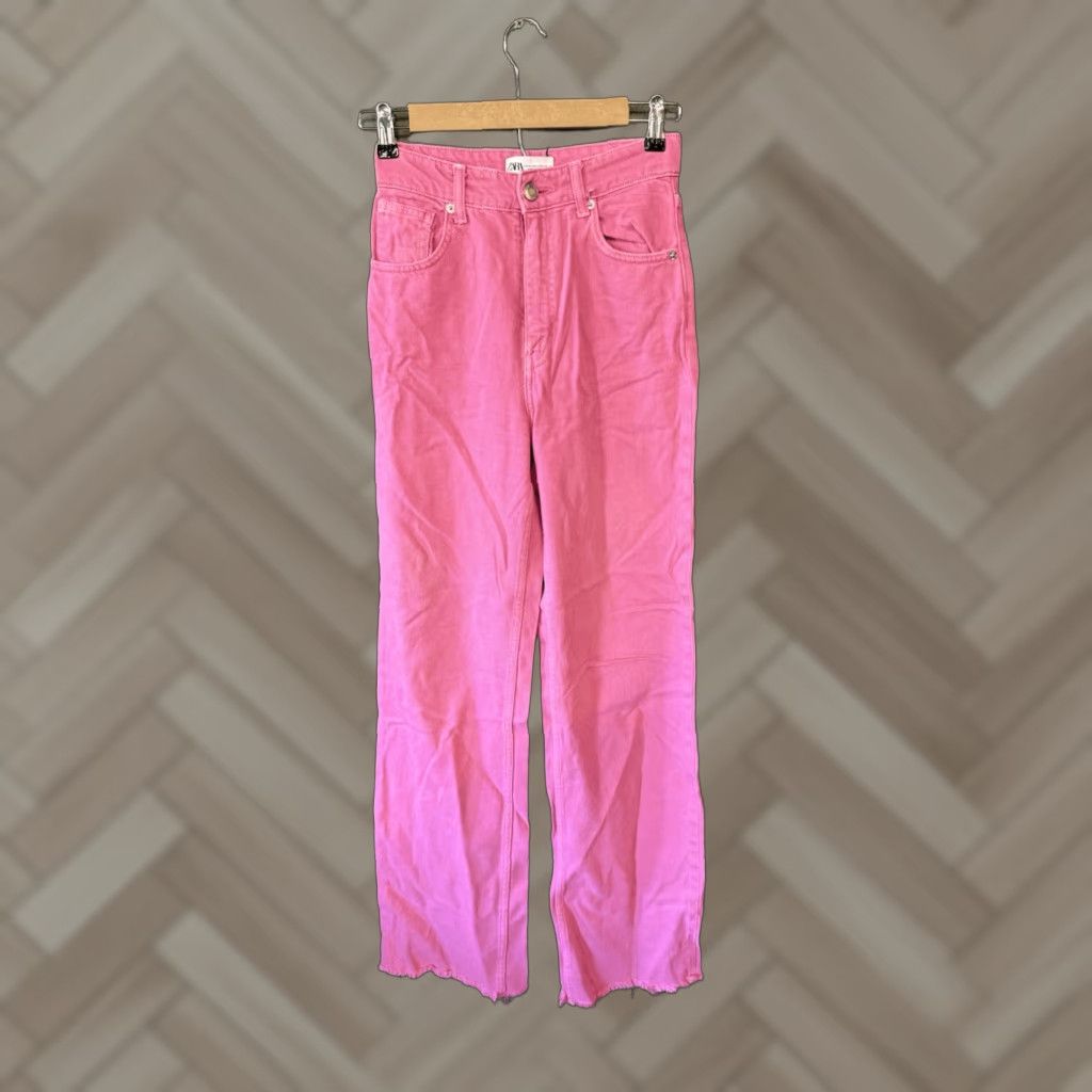 Zara Zara Womens Pink Straight Leg Denim Jeans Size 2 Regular Waist 25 in Pink Exterior Color Pink Jeans Womens Regular Size 2 Size 42" / US 20 - 1 Thumbnail