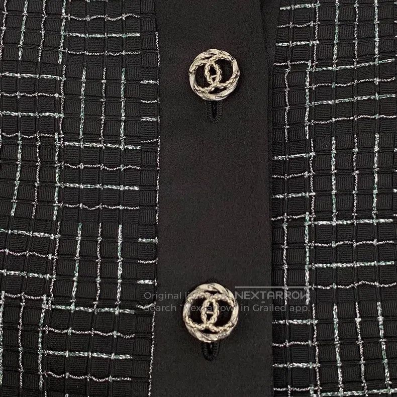 Chanel Chanel 23B Black Silver Silk Claid Cotton V-neck Single-br Size XS / US 0-2 / IT 36-38 - 5 Thumbnail