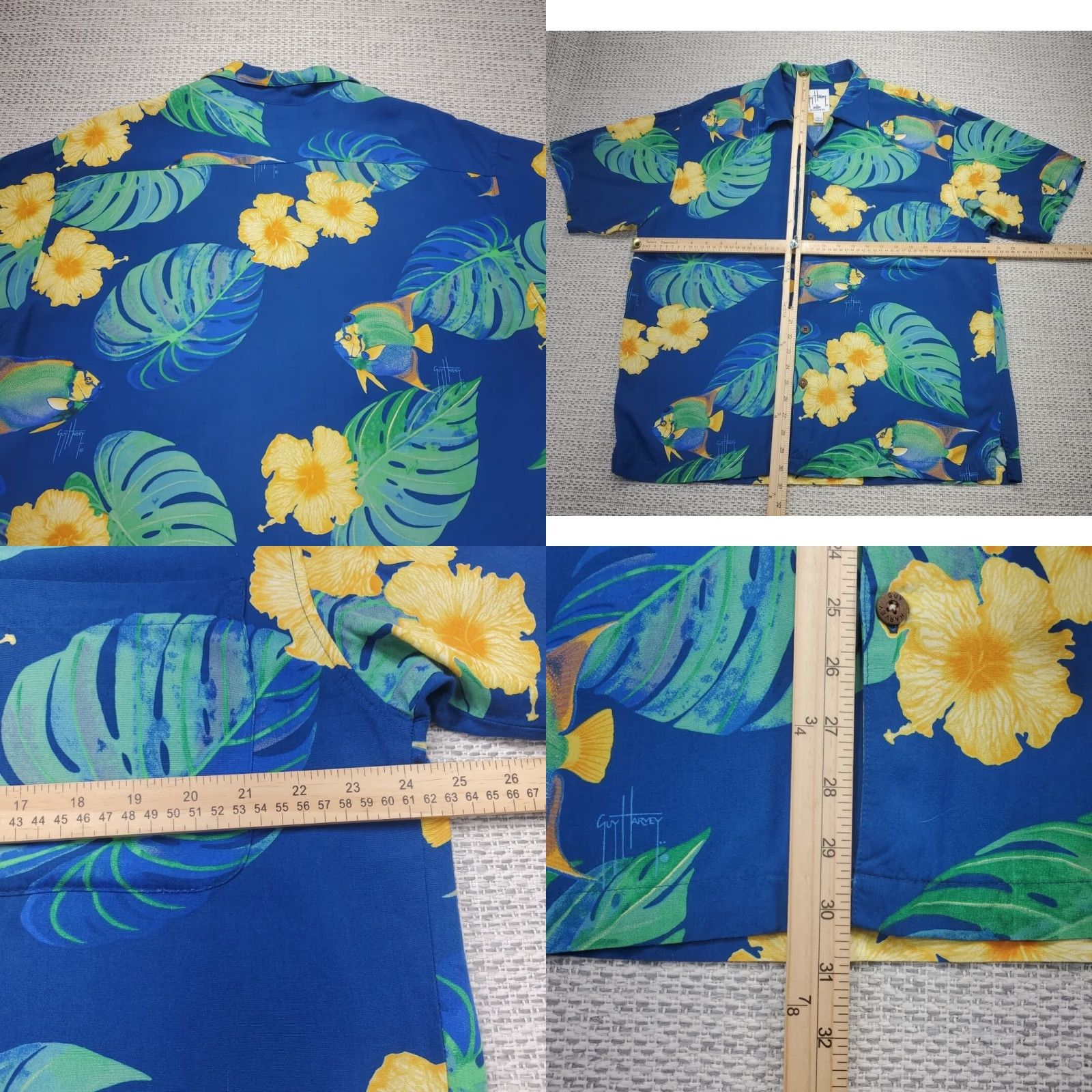 Guy Harvey VINTAGE Guy Harvey Shirt Mens Large Aftco Bluewater Hawaiian Short Sleeve Button Up USA Size US L / EU 52-54 / 3 - 8 Thumbnail