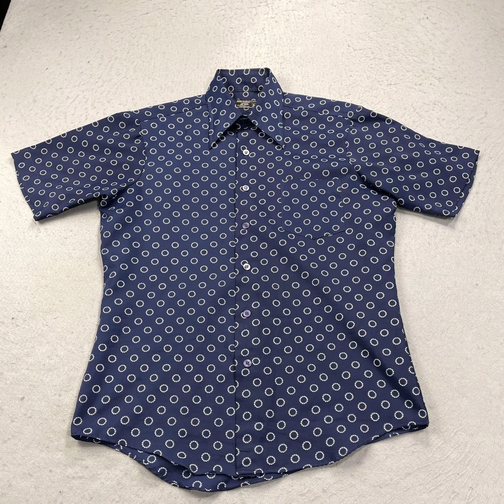 JCPenney VINTAGE JCPenney Shirt Mens Medium Short Sleeve Blue Polka Dot No Iron 70s Size US M / EU 48-50 / 2 - 2 Thumbnail
