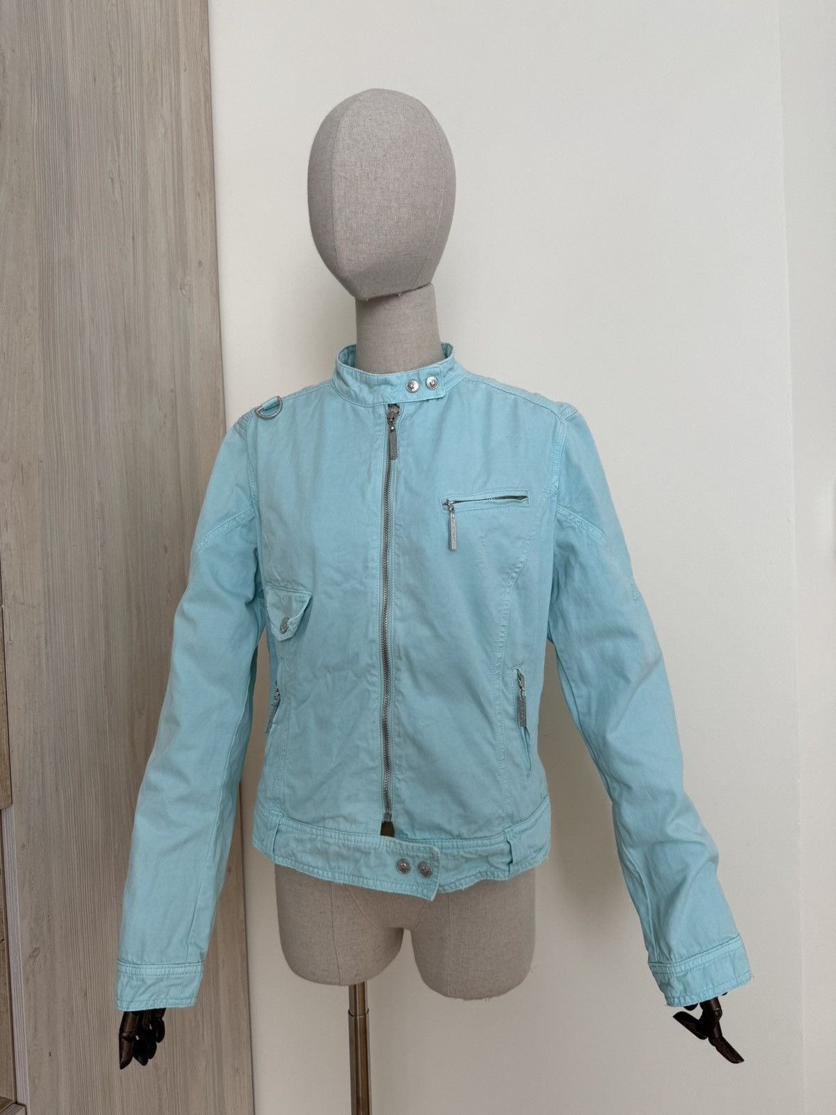 Versace Jeans Couture Versace Jeans Couture Aqua Blue Biker Jacket Italy Y2K Size M / US 6-8 / IT 42-44 - 2 Thumbnail
