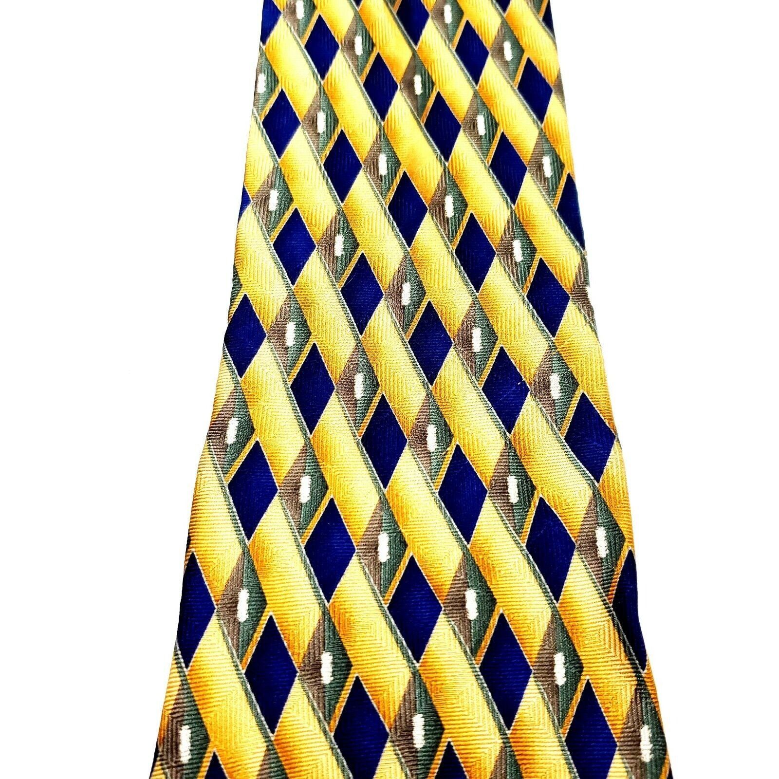 Oscar De La Renta Oscar De La Renta Silk Tie Yellow Print Short Wide Geometric Size ONE SIZE - 2 Thumbnail