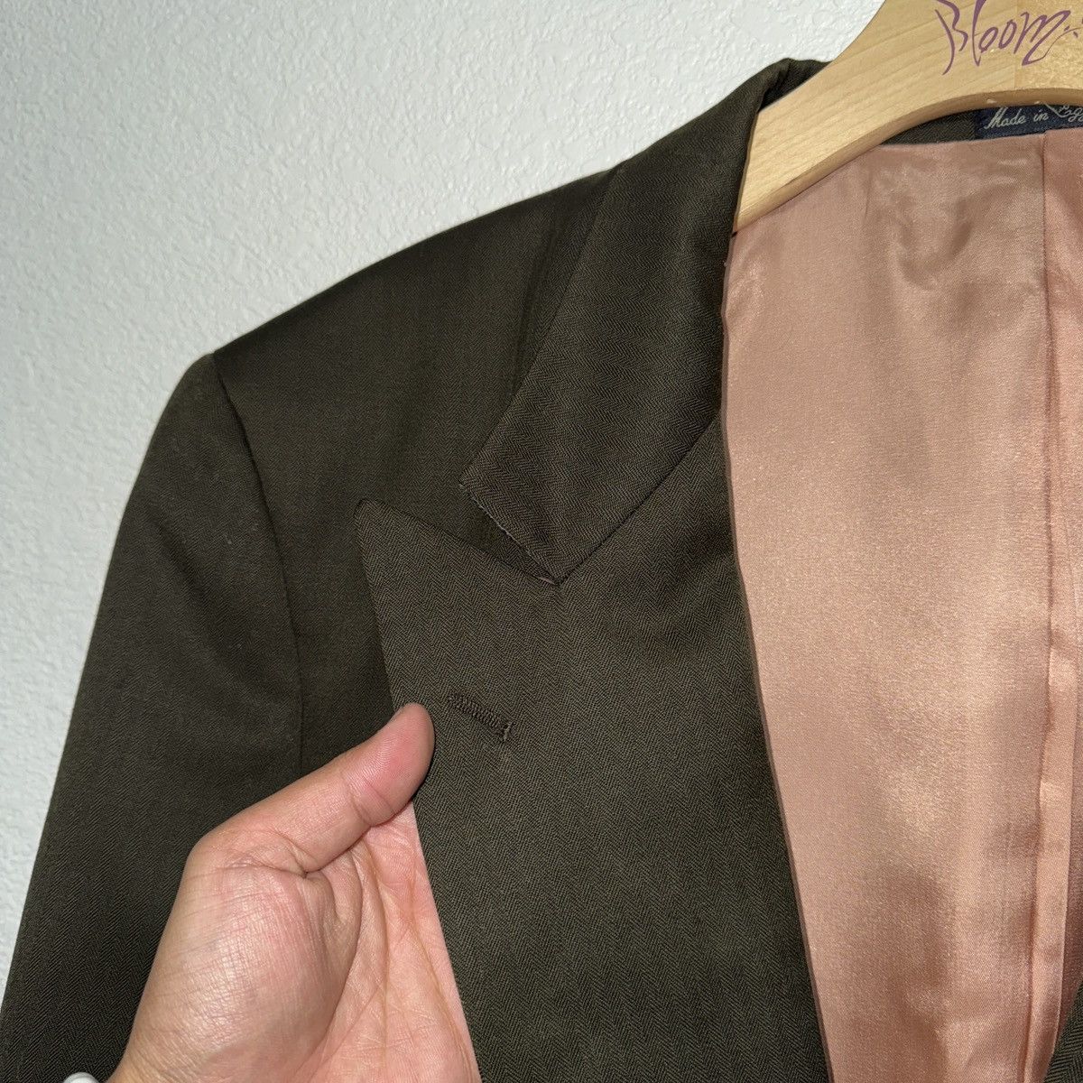 Vintage Vintage Wool J. Riggings Olive Blazer Jacket Pink Lining Size 44R - 3 Thumbnail