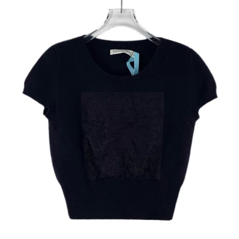 Dior Dior Black floral embroidery cashmere knitted short-sleeve Size XS / US 0-2 / IT 36-38 - 1 Thumbnail