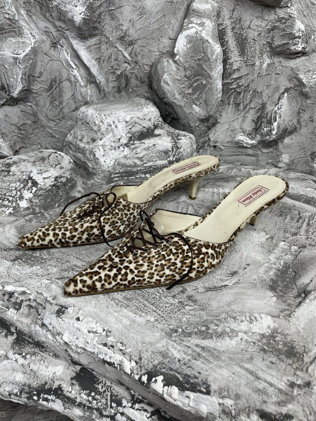 Designer Pile Leopard Winklepickers Mules Heels Prada Style Size US 9 / IT 39 - 2 Thumbnail