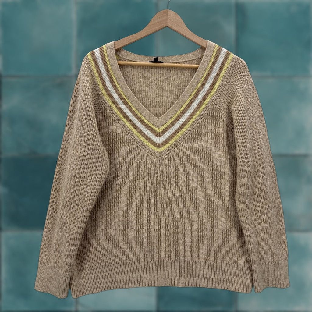 Talbots Talbots Womens 2X Beige V Neck Raglan Knit Pullover Varsity Stripe Plus Sweater Size XXL / US 16-18 / IT 52-54 - 1 Thumbnail