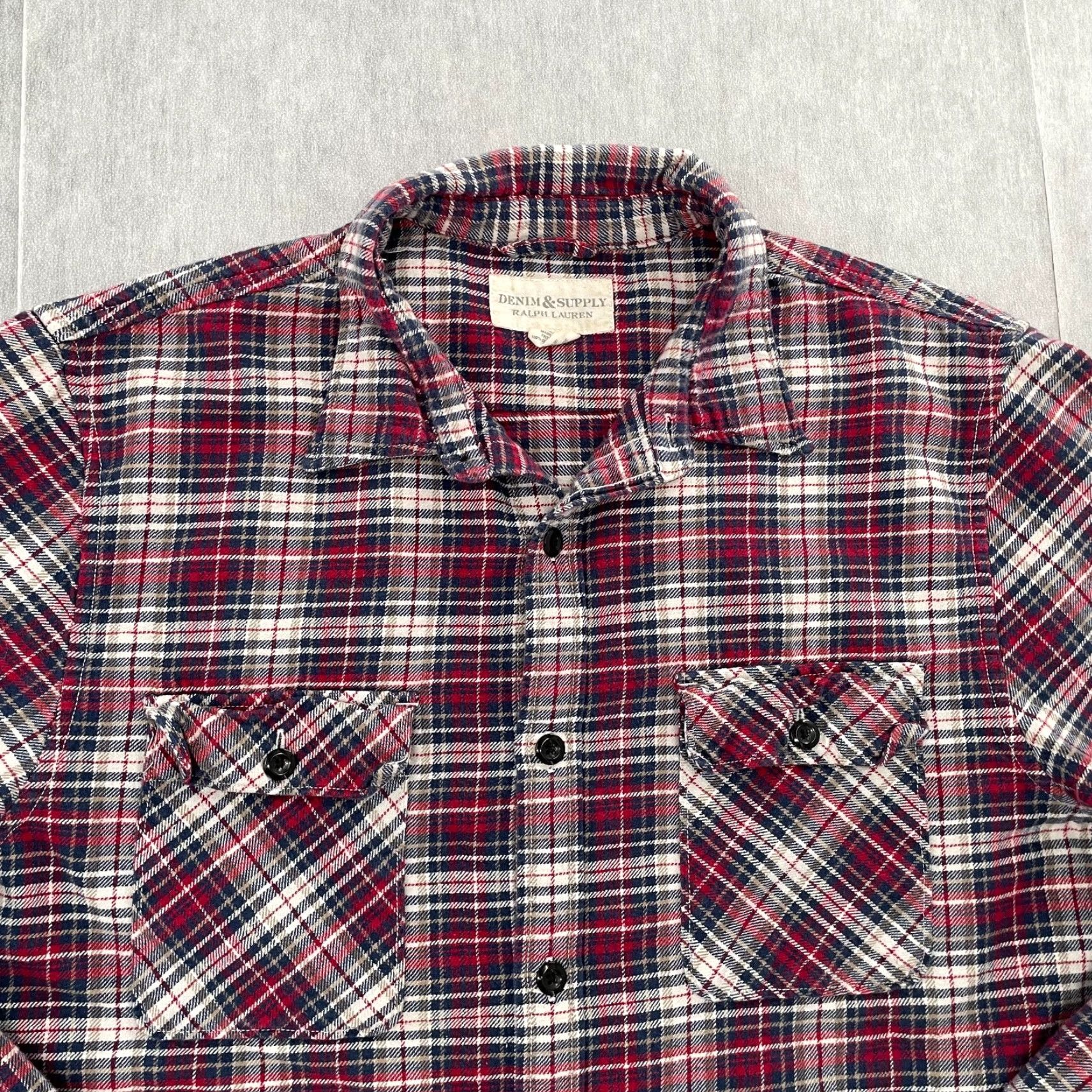Vintage Ralph Lauren Denim Supply Plaid Flannel Shirt Men XL Red