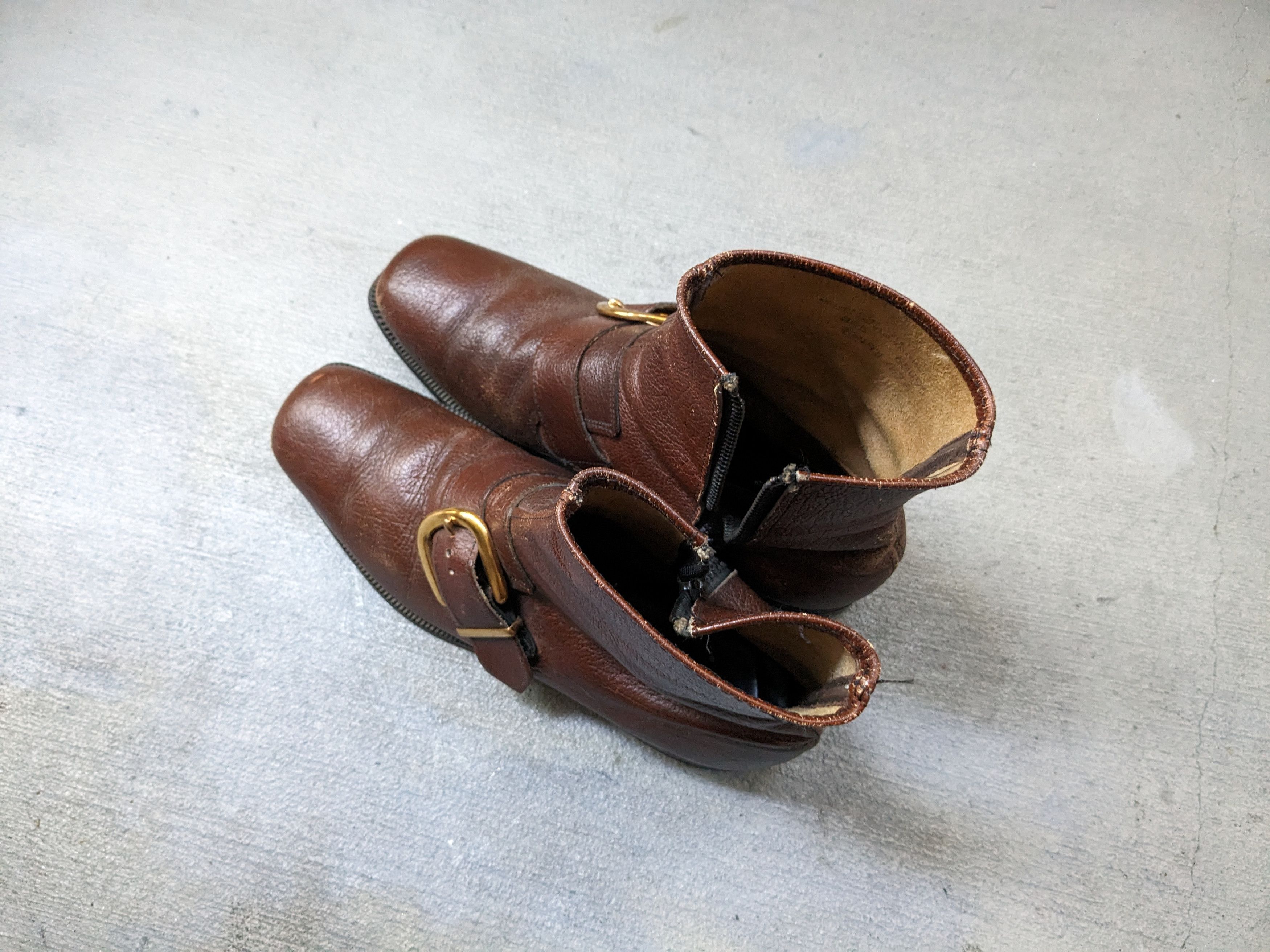 Genuine Leather Vintage Leather Side Zip Boots Brown 8.5 Buckle Botas Size US 8.5 / EU 41-42 - 12 Thumbnail