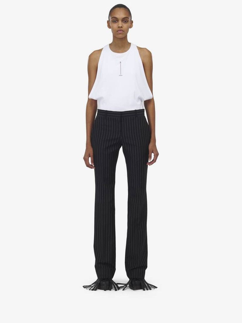 Alexander McQueen o1srvl11e0226 Pinstripe Bootcut Trousers In Black/White Size 28" / US 6 / IT 42 - 2 Thumbnail