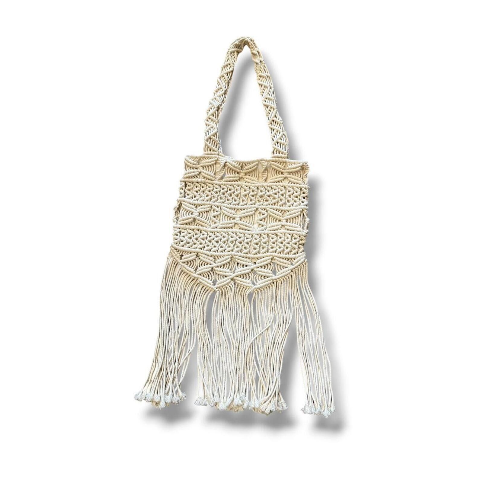 Mossimo Cream Mossimo Macrame Tassel Shoulder Tote Bag Size ONE SIZE - 1 Thumbnail