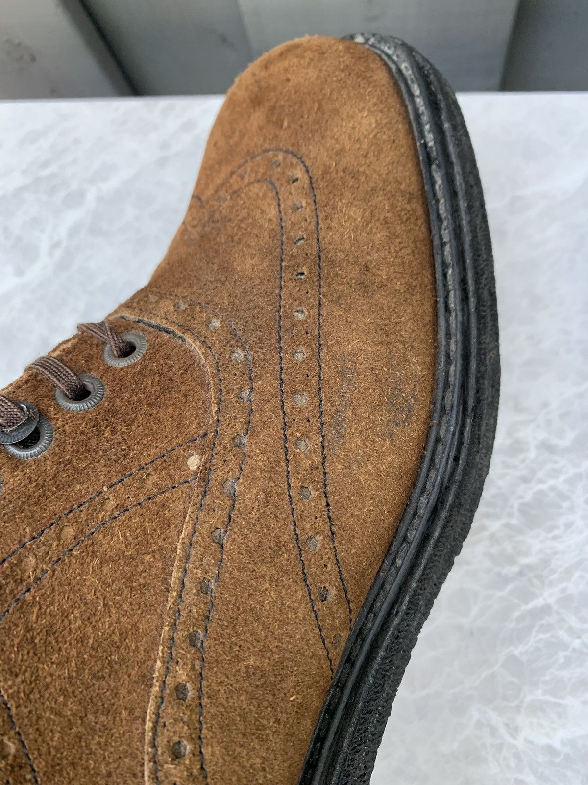 Dr. Martens × Other × Vintage 1970s Suede Brogues Vintage Square Toe Boots Heel Derby 10 Size US 9.5 / EU 42-43 - 13 Thumbnail