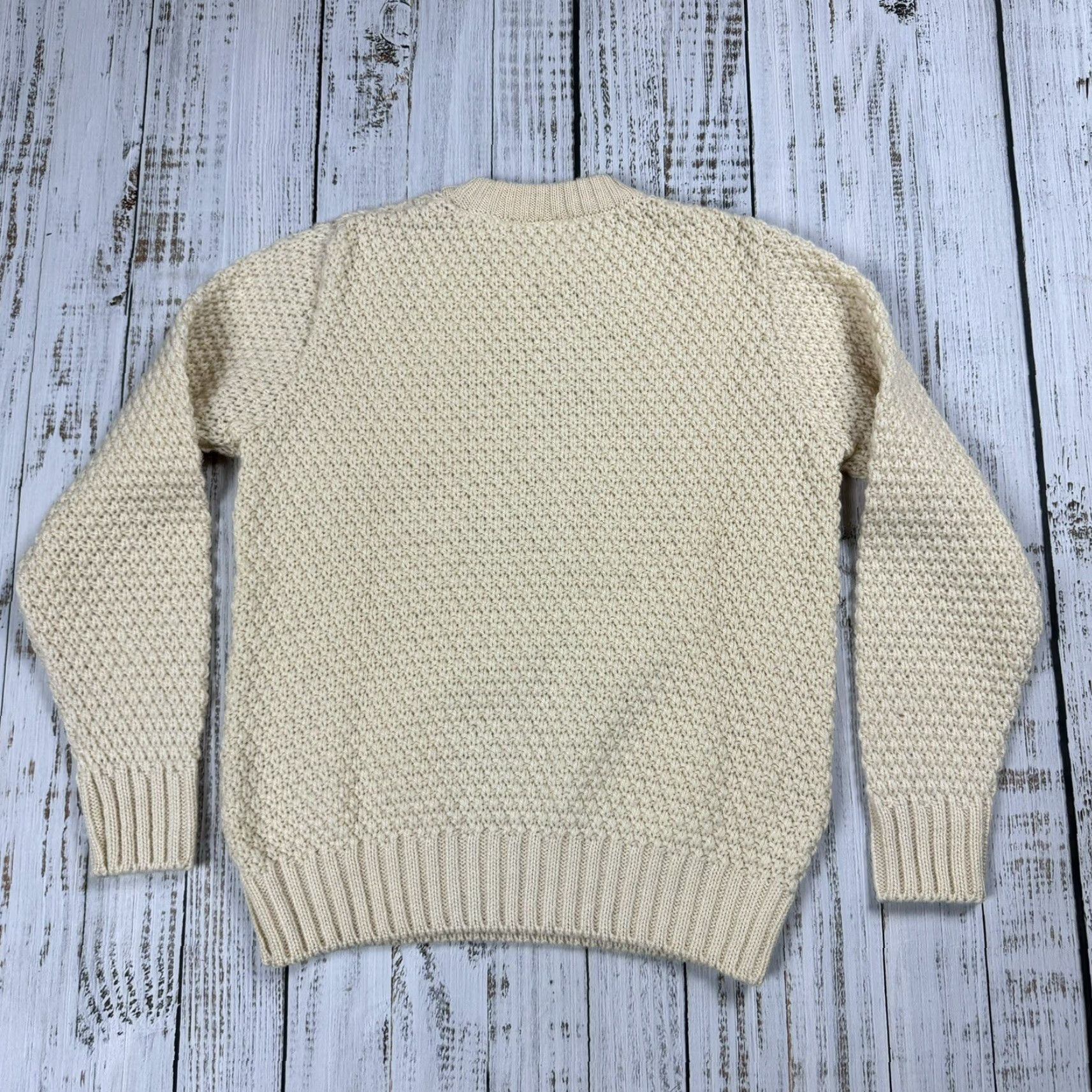 Vintage VINTAGE ST MICHAEL BRITISH FISHERMAN CABLE KNIT SWEATER HEAVY WOOL IVORY SIZE 40 MENS 70s Size US L / EU 52-54 / 3 - 6 Thumbnail