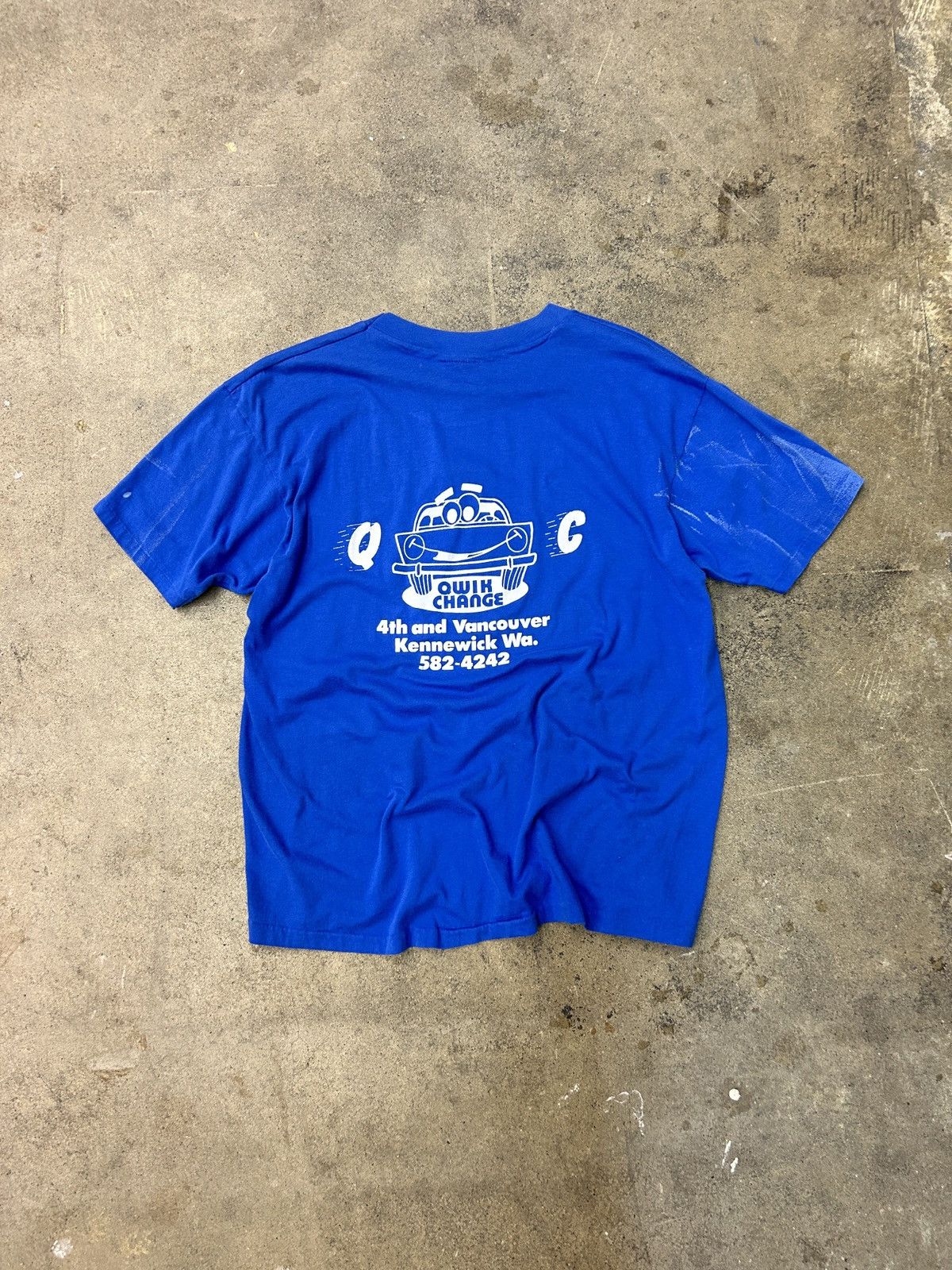 Vintage 70s Auto Shop Tee Large Blue Hanes Beefy Quik Shop Size US L / EU 52-54 / 3 - 1 Thumbnail