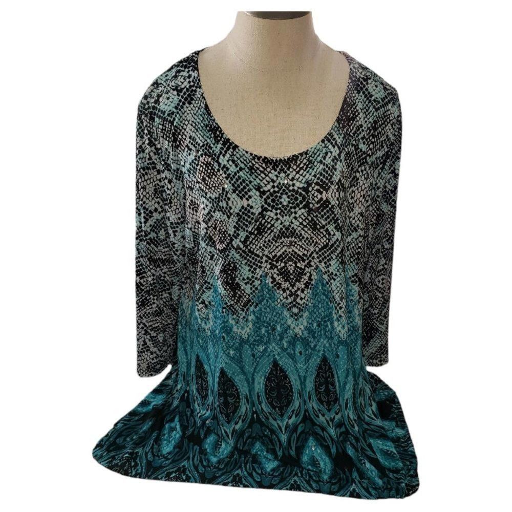 Designer CT209 JM Collection Blue & Black Animal Print Blouse L Size L / US 10 / IT 46 - 1 Thumbnail