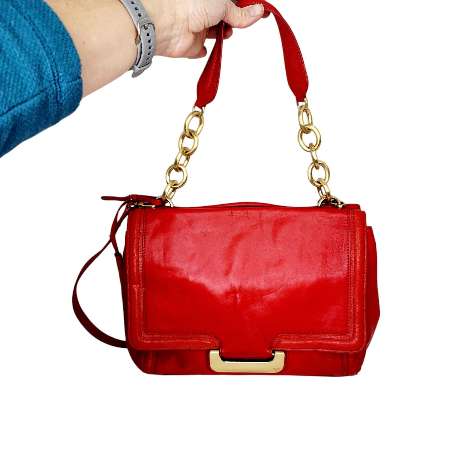 Diane Von Furstenberg Red Leather Charlotte Shoulder Bag, Women's