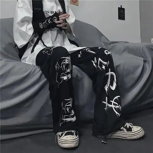 Japanese Brand × Vintage Black Harajuku printed anime sweatpants Size US 32 / EU 48 - 1 Thumbnail