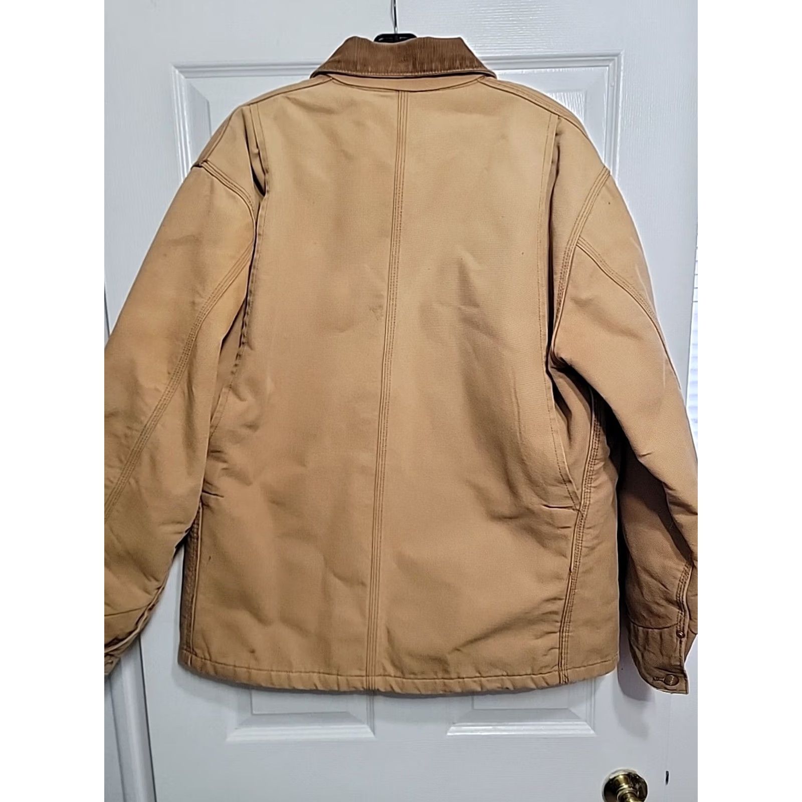 Carhartt VINTAGE Carhartt Jacket Workwear Canvas Cotton Lined Tan 2XL Mens Distressed Front Back Sleeves Chest 25.5 Length 29.5 Mw2/26 Size US XXL / EU 58 / 5 - 3 Thumbnail