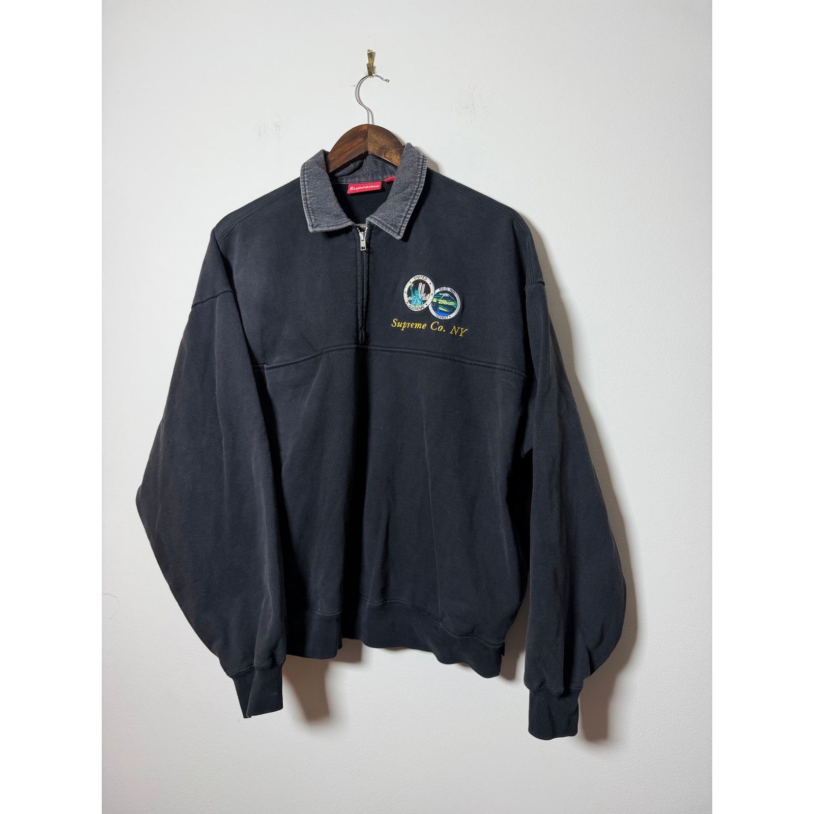 Supreme supreme denim collar half zip sweater sweatshirt blue