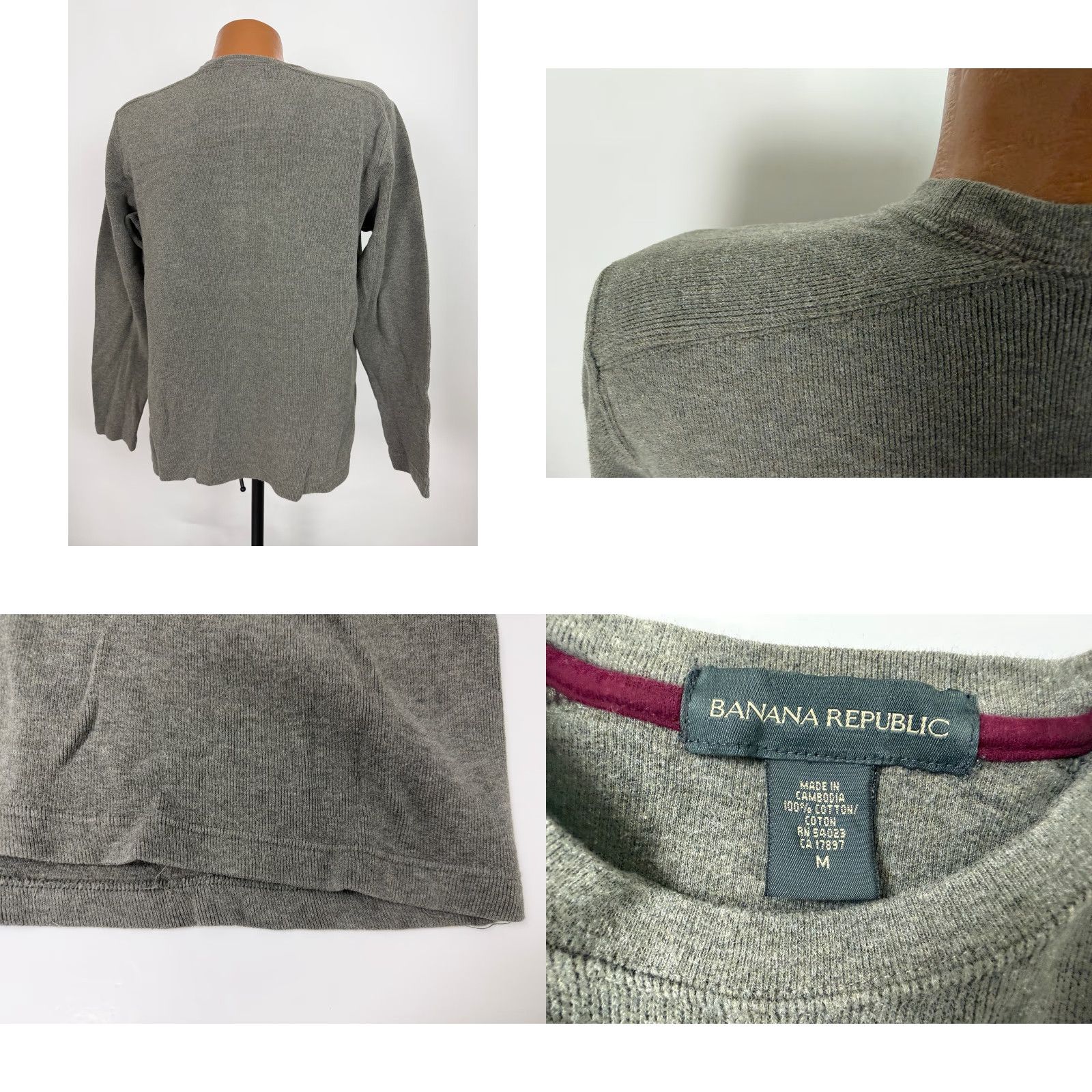 Banana Republic VINTAGE Banana Republic Men M Medium Gray Cotton Heavyweight Crew Neck Knit T-Shirt 90s Y2K Minimal Hipster Preppy Solid Shirt Size US M / EU 48-50 / 2 - 8 Thumbnail