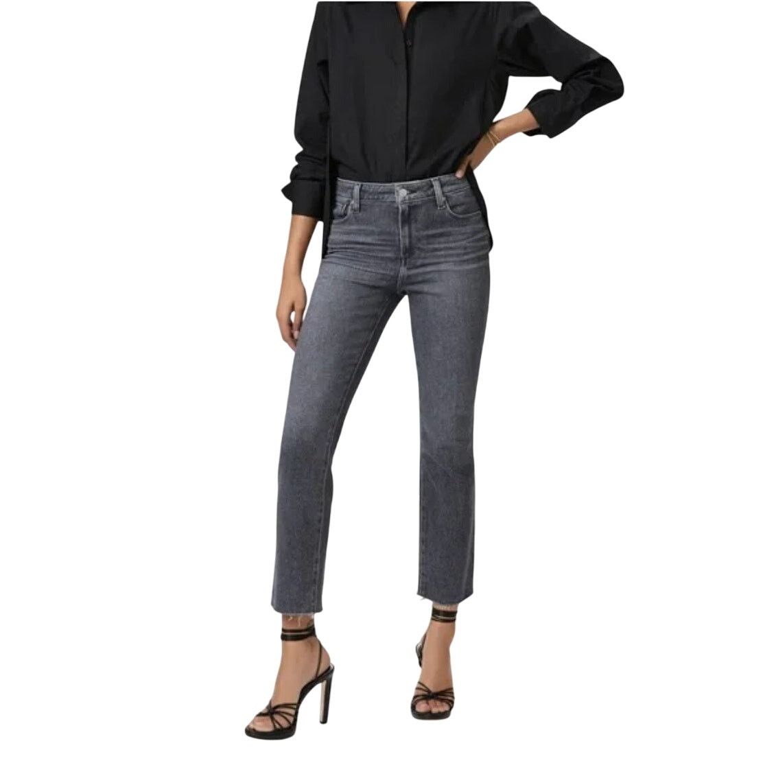 Paige Cindy Raw Hem Antique Black Ankle Mid Rise Jeans NWT