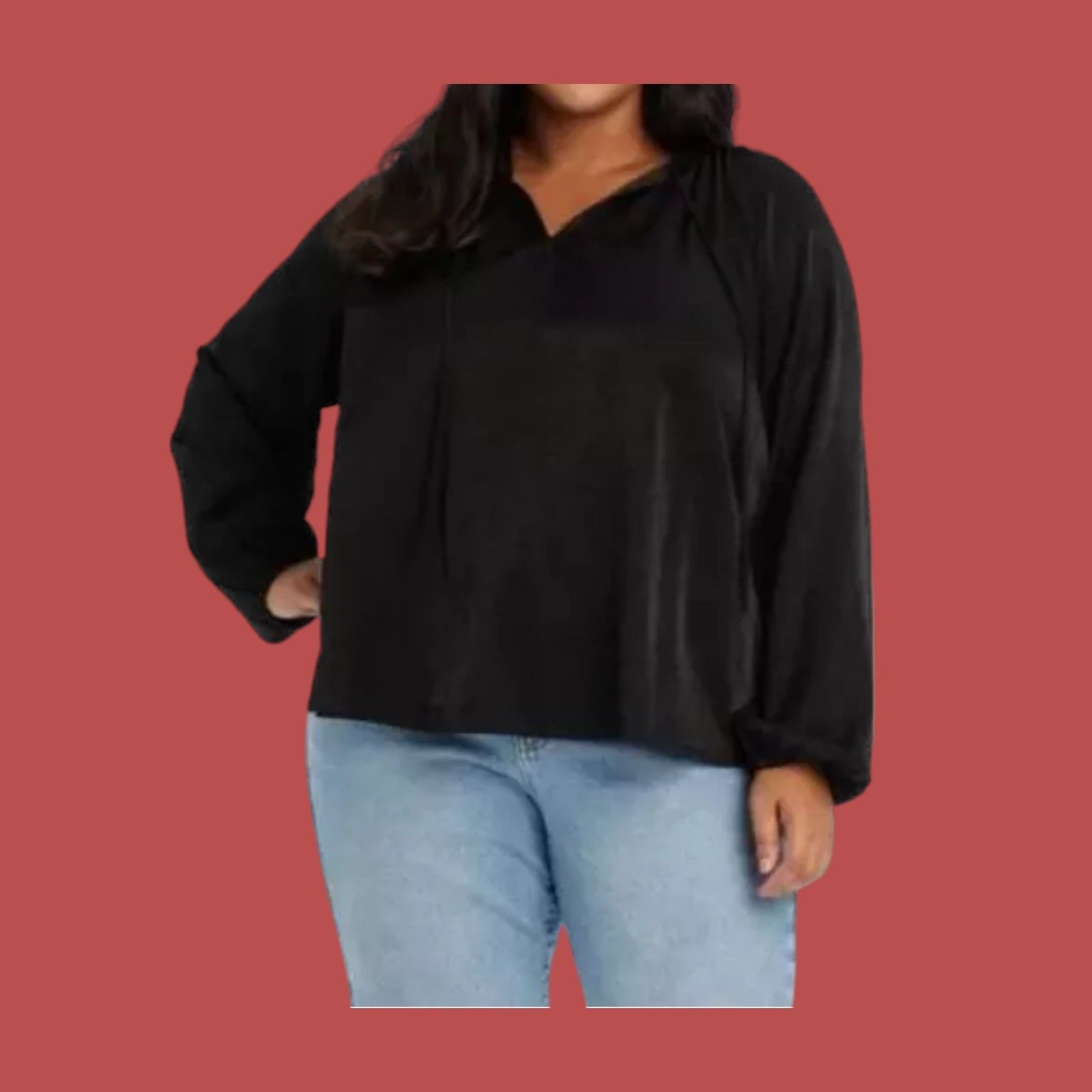 Other Ava & Viv - Women's V-Neck Balloon Sleeve Shirt - Black - 2X Size XXL / US 16-18 / IT 52-54 - 1 Thumbnail