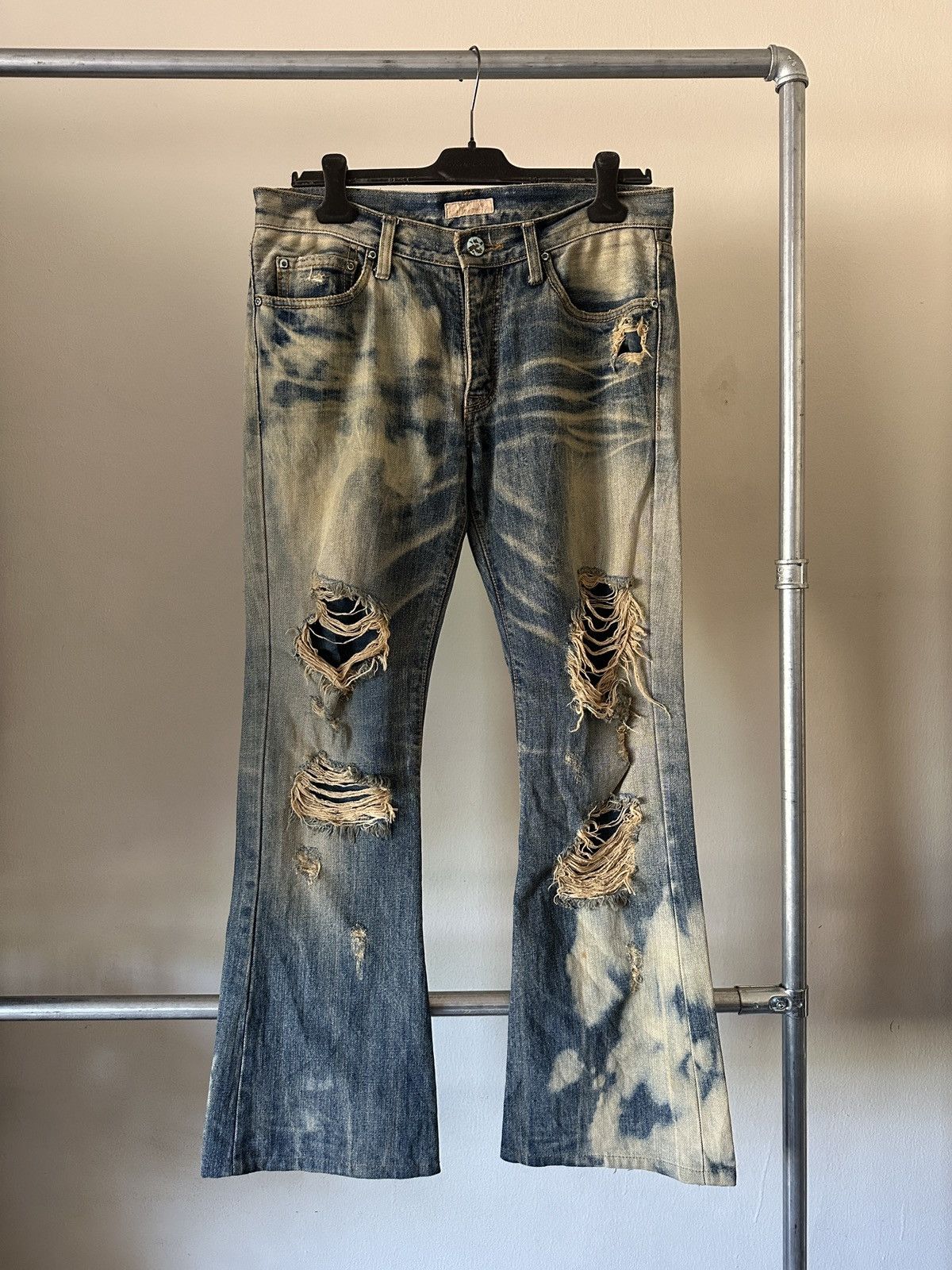 Vintage G.O.A. Mud Wash Distressed Style Flare Jeans