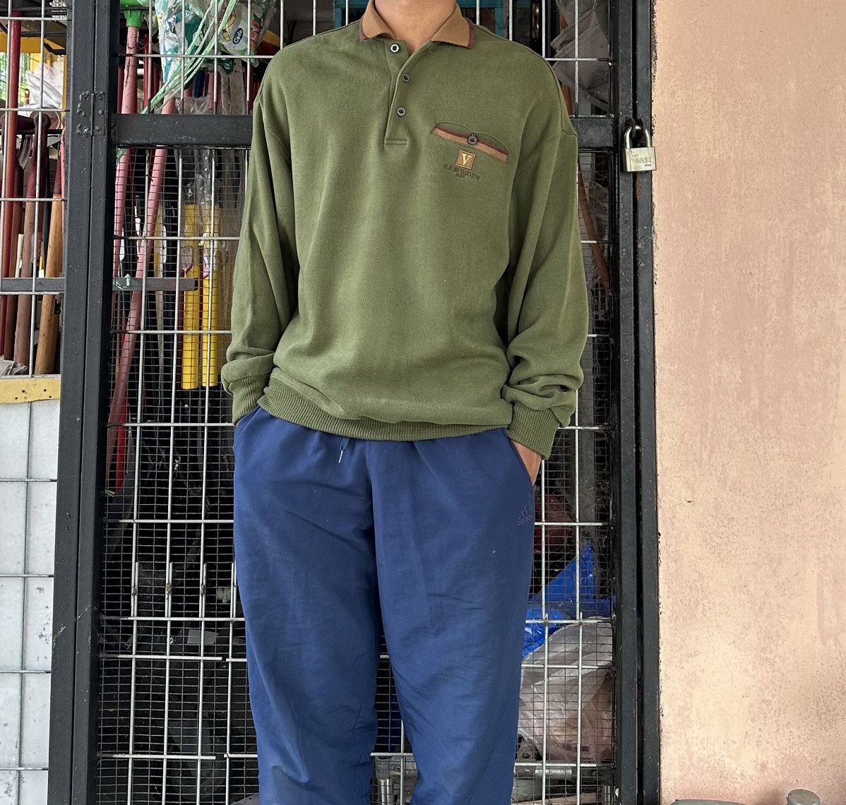 Valentino 👹Claudio Valentino Italy Olive Green Long Sleeves Polo Size US L / EU 52-54 / 3 - 4 Thumbnail