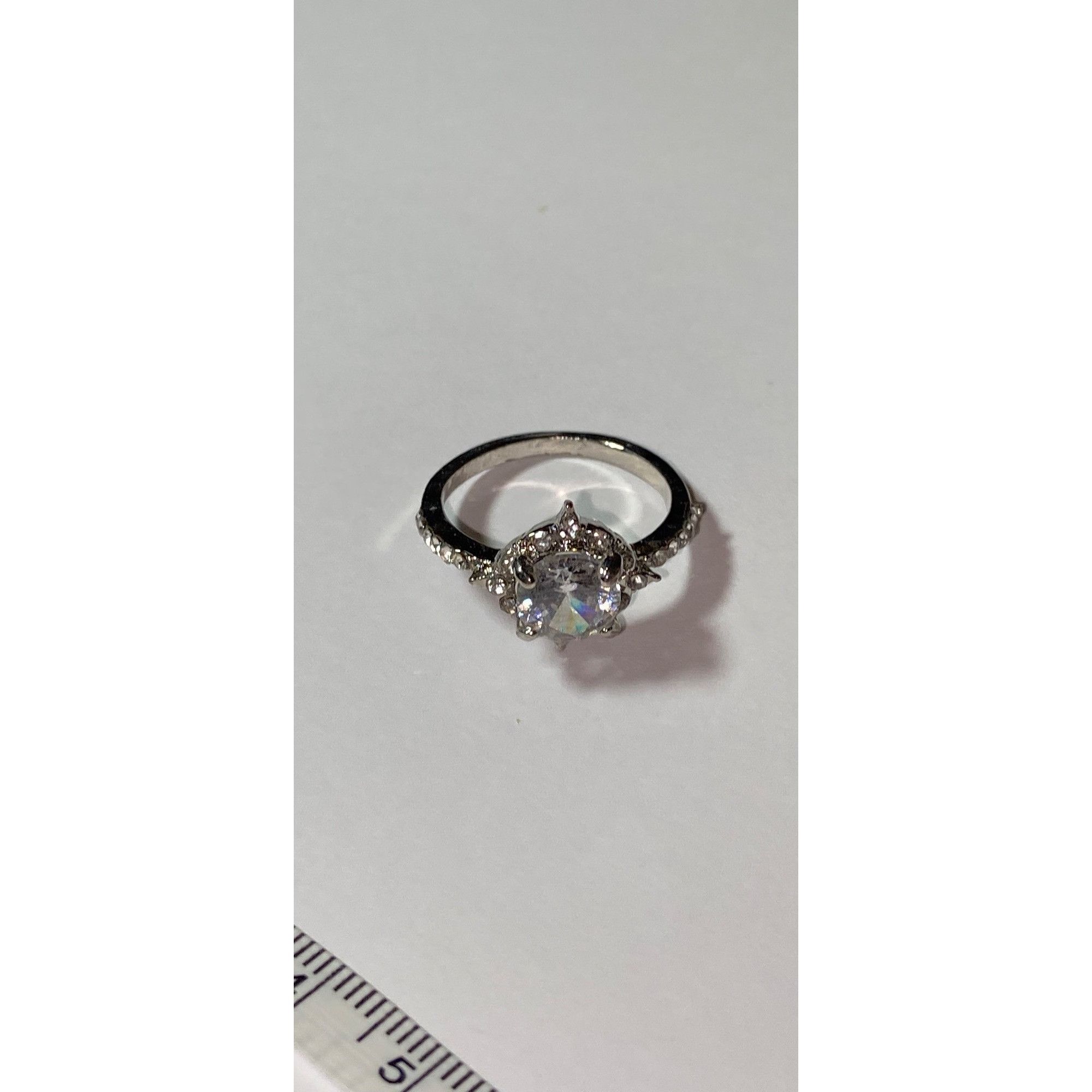 Other Silver Solitaire Ring W/Cubic Zirconia or Glass Ctr & Accent Size ONE SIZE - 2 Thumbnail