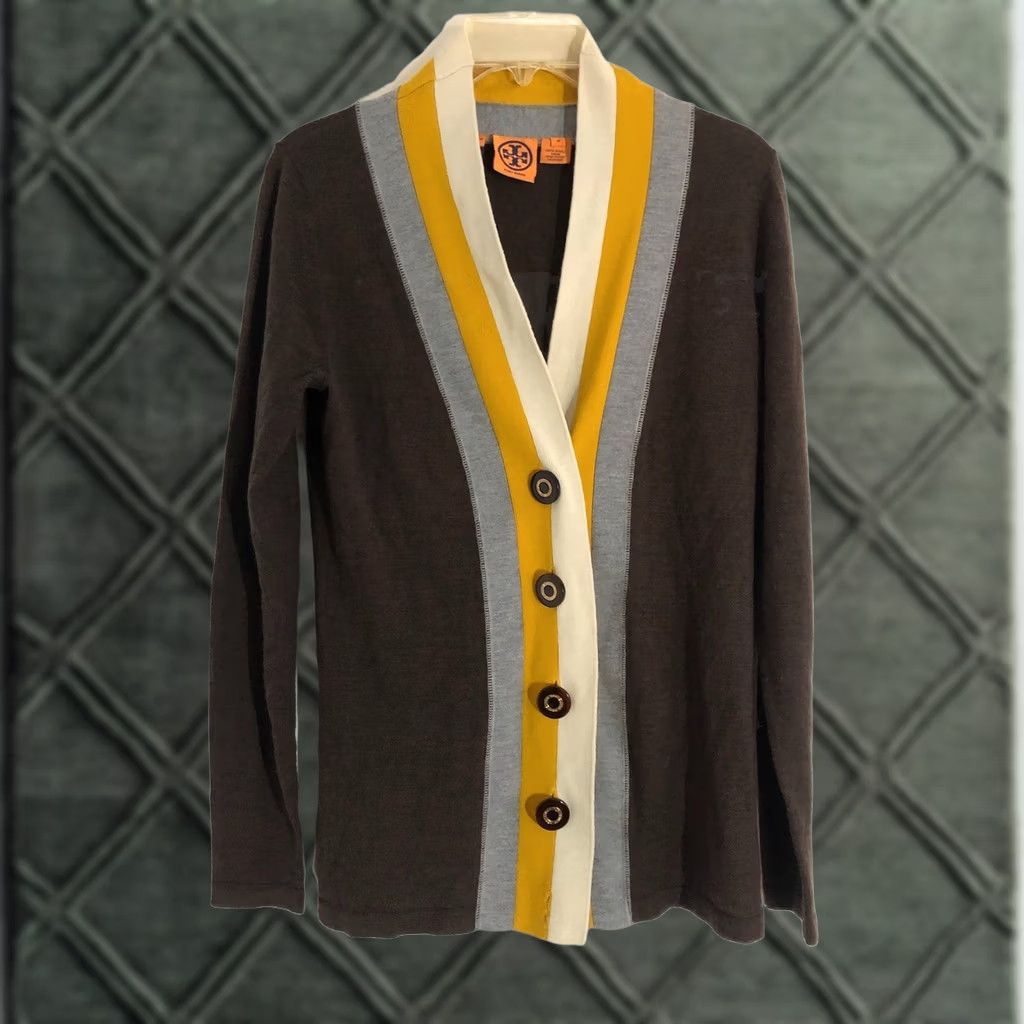 Tory Burch Tory Burch Cardigan Women Brown Wool Long Sleeve V-Neck Button Knit Raglan Sleeve Size M Size M / US 6-8 / IT 42-44 - 1 Thumbnail